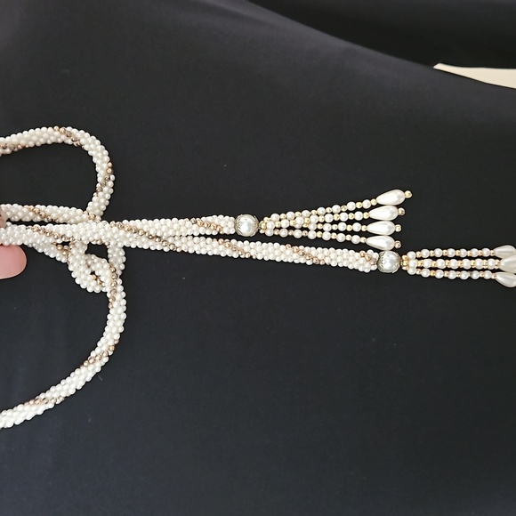 Faux Pearl Lariat Rope Cord Open End Necklace. - Picture 1 of 10